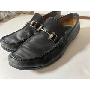 Peter Millar Mens Black Leather Bit Loafers Driving Shoes Silver Hardware  8.5 M